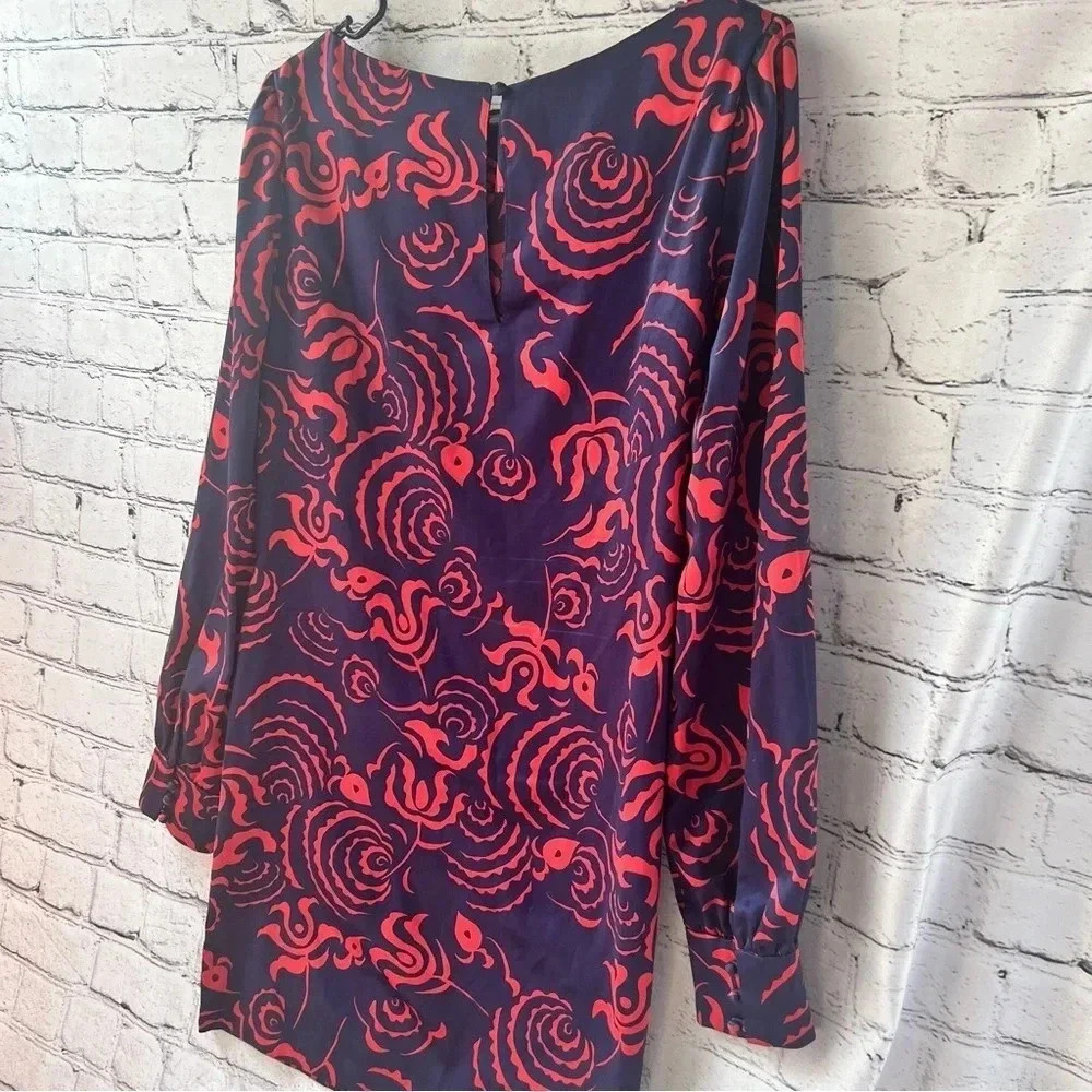 Rachel Roy Navy Blue Red Design Long Sleeve Mini Dress Sabrina Neck Size Medium - Picture 10 of 12